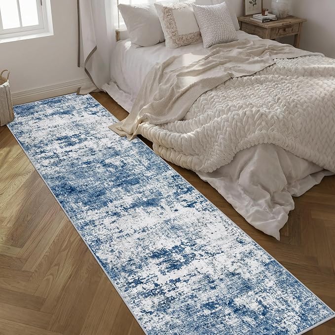 3x14 Washable Runner Rug：Modern Abstract Kitchen Soft Carpet Blue | - Image 2