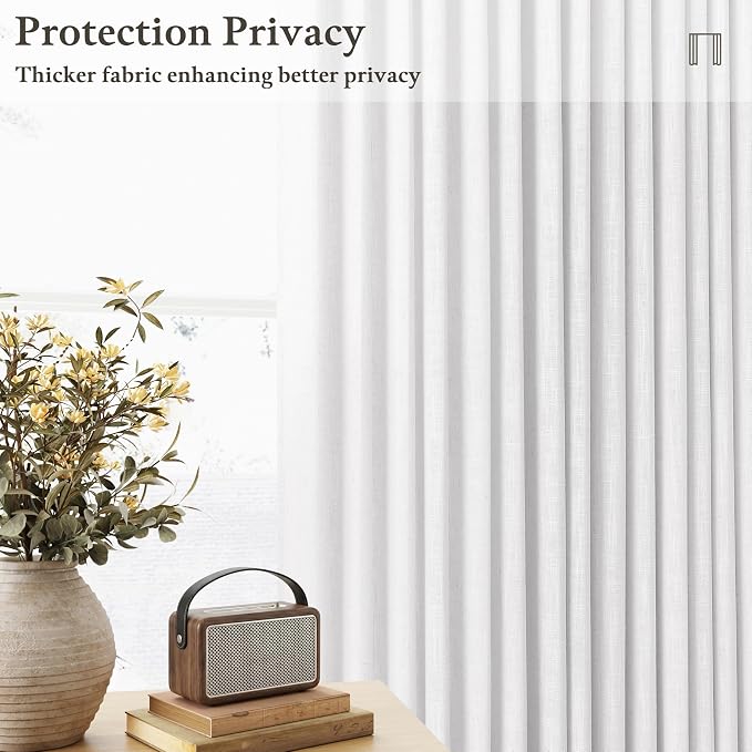 Pinch Pleated White Memory Shaped Semi Sheer Linen Curtains 102 Inches Long | - Image 6