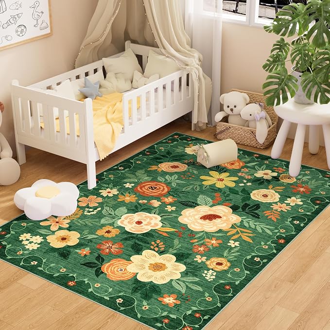 DUKINO 3x5 Area Rug, Floral Washable Rug by DUKINO