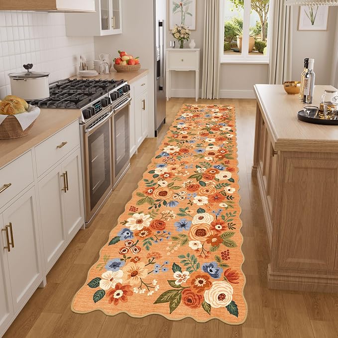 DUKINO 2x8 Washable Runner Rug, Floral Non Slip Kitchen Runner Rug, Soft Throw by DUKINO