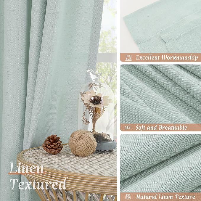 Semi Sheer Light Blue Linen Curtains 45 Inch Length - Image 7