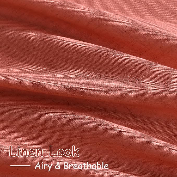 Coral Linen Curtains 90 Inch Length 2 Panel Set Back Tab Rod Pocket Semi Sheer - Image 4