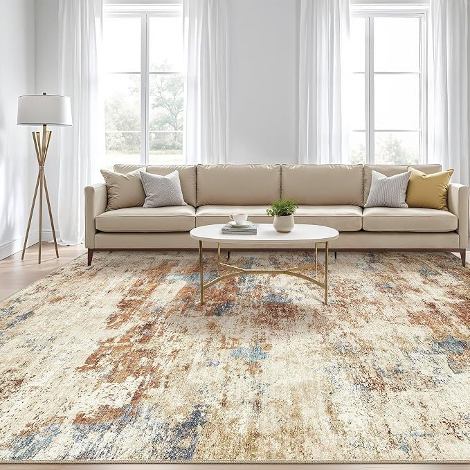 LOONGRUG 6x9 Area Rugs Washable Neutral Modern Living Room Rug Orange Blue | - Image 5
