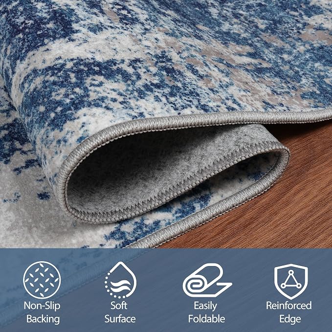 Runner Rugs for Hallways Kitchen 2.6x8 Non Slip Washable Blue Grey White | - Image 4