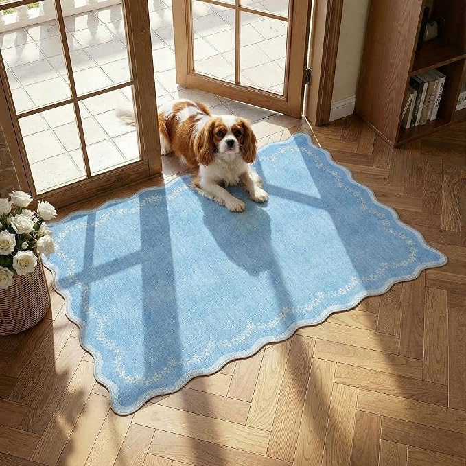 GarveeHome Scalloped Entryway Rug 2x3 Blue Washable Front Door Entry Rug | by GarveeHome