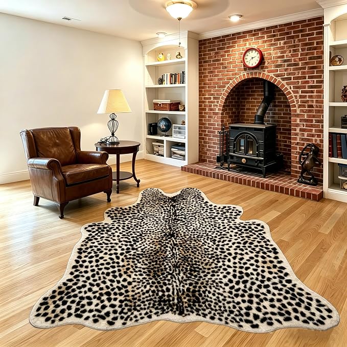 Cheetah Print Rug, Leopard Area Rug 4.6x5.7ft Faux Animal Print Skin Cheetah Rug by yingda1992