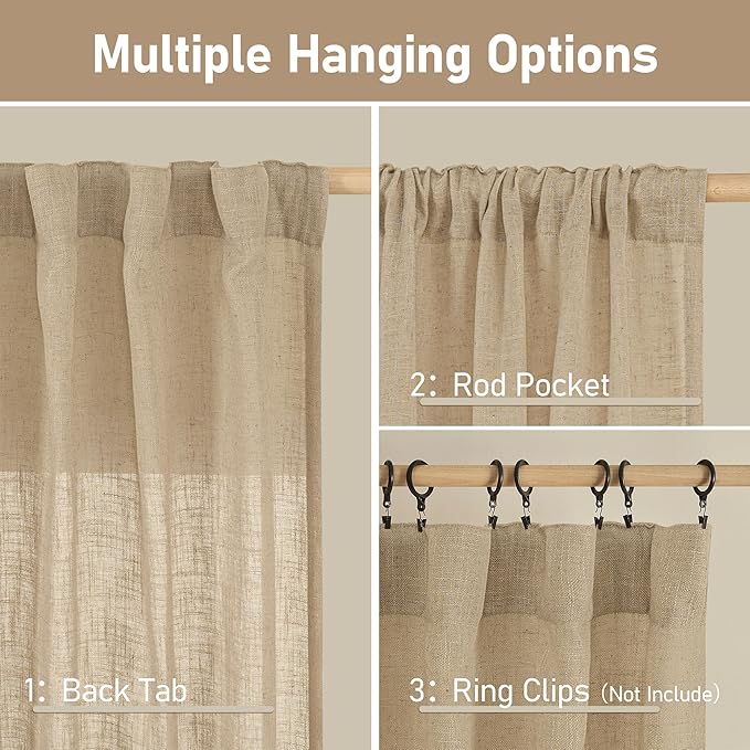 Semi Sheer Linen Curtains 36 Inch Length - Image 3