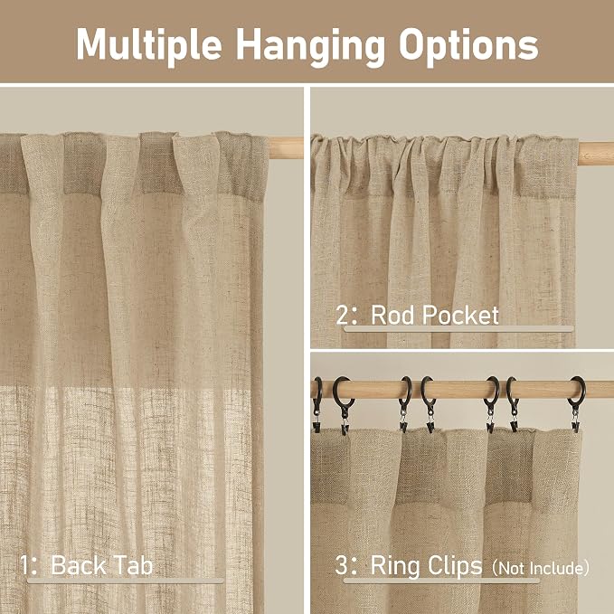Sheer Linen Curtains 96 inches Long 2 Panels Set - Image 3