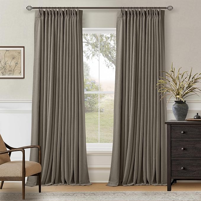 Taupe Gray Linen Blackout Pleated Curtains 90 Inches Long by Twodrapes