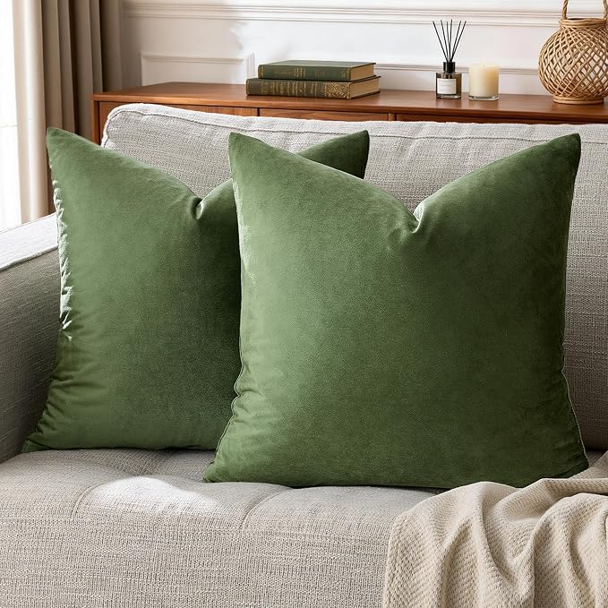 GIGIZAZA Olive Green Velvet Throw Pillow Covers 20x20 Pack of 2 | Decorative - Image 6
