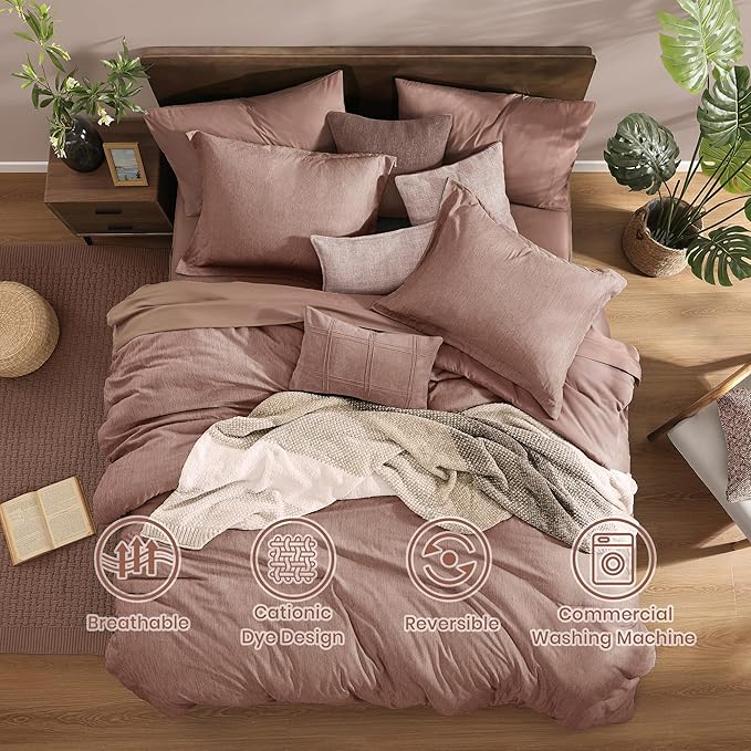 Monbix King Size Comforter Set,7 Pieces Dusty Pink Cationic Dyeing Bed in a Bag King with Comforter, Sheets, Pillowcases & Shams, All Season Reversible Bedding Comforters