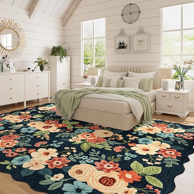 DUKINO 8x10 Area Rug for Living Room, Soft Floral Washable Rug, Low Pile - Image 3