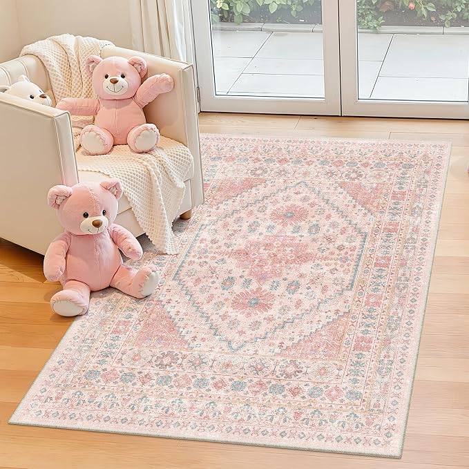 Pink Rugs for Bedroom-4x6 Area Rug for Entryway, Girls Room | Small Washable - Image 4