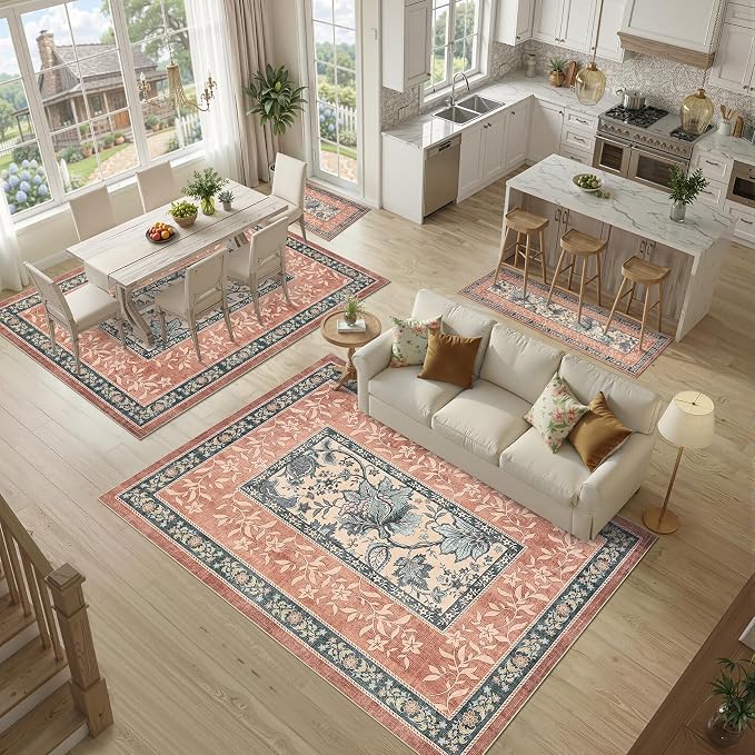 GarveeHome Terracotta Teal 8x10 Area Rugs - Image 8