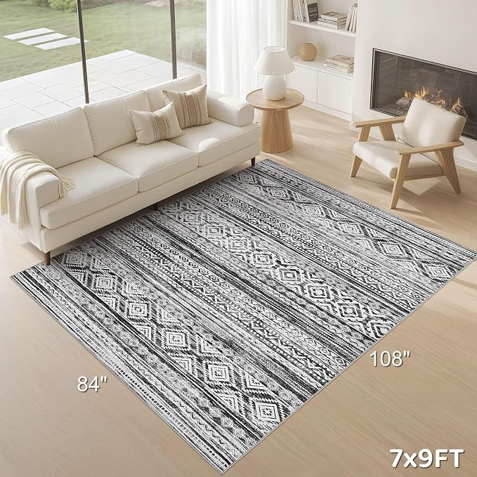 cotiled Boho 7x9 Area Rug for Living Room: Large Moroccan Washable Rug | Solve - Image 9
