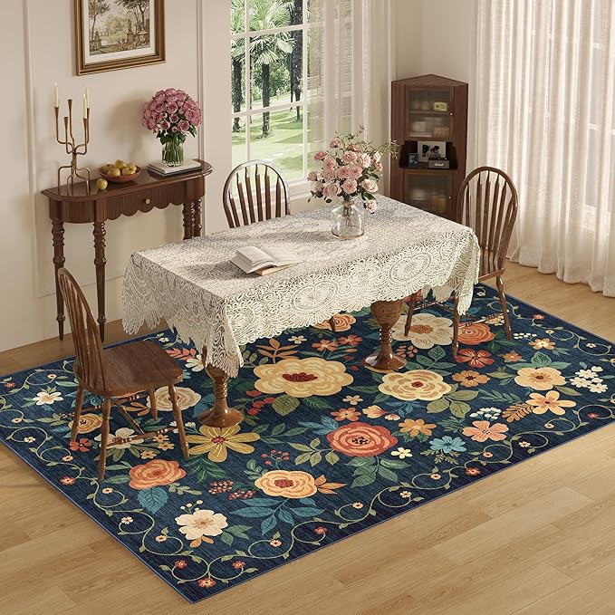 DUKINO 8x10 Area Rugs, Floral Washable Living Room Rug Non Slip, Stain Resistant - Image 5
