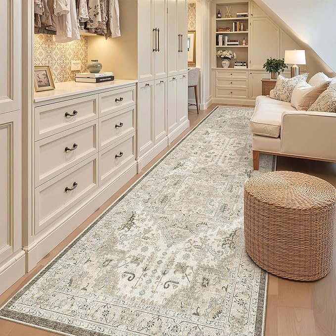 Madane Hallway Runner Rug 3x10 Washable Kitchen Runners 10ft, Ivory/Brown | - Image 3
