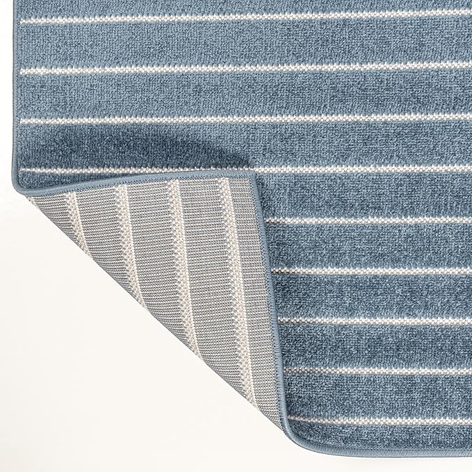 Eyely NCS101D-28 Odense High-Low Minimalist Angle Geometric Dark Blue/Cream 2 ft. x 8 ft. Indoor/Outdoor Runner Rug, for Home, Backyard, Patio, Porch, Bedroom, Kitchen, Living Room