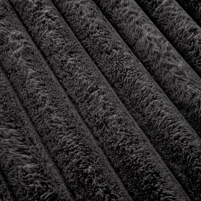 Black Rabbit Striped Plush Rug 2'x3', Fluffy Shaggy Area Rug - Image 6