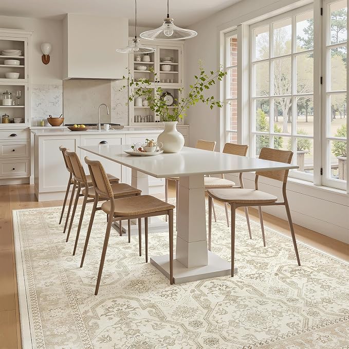 Soalmost 5x8 Area Rug Low Pile Washable Trendy Faded Style Rug, Foldable Stain - Image 2
