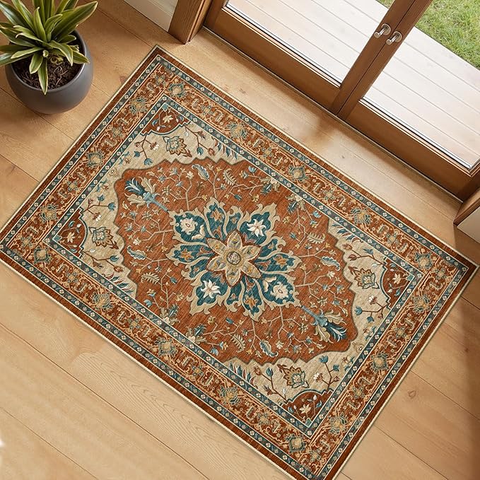 RELEANY Washable Area Rug, Small 2'x3', Water Repellent, Pet Friendly, Vintage by RELEANY