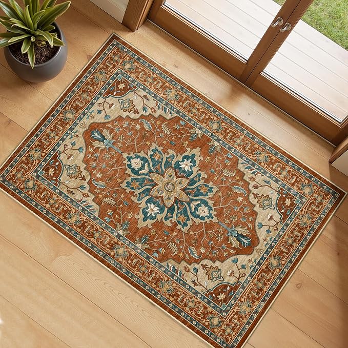 RELEANY Washable Area Rug, Small 2'x4', Water Repellent, Pet Friendly, Vintage by RELEANY
