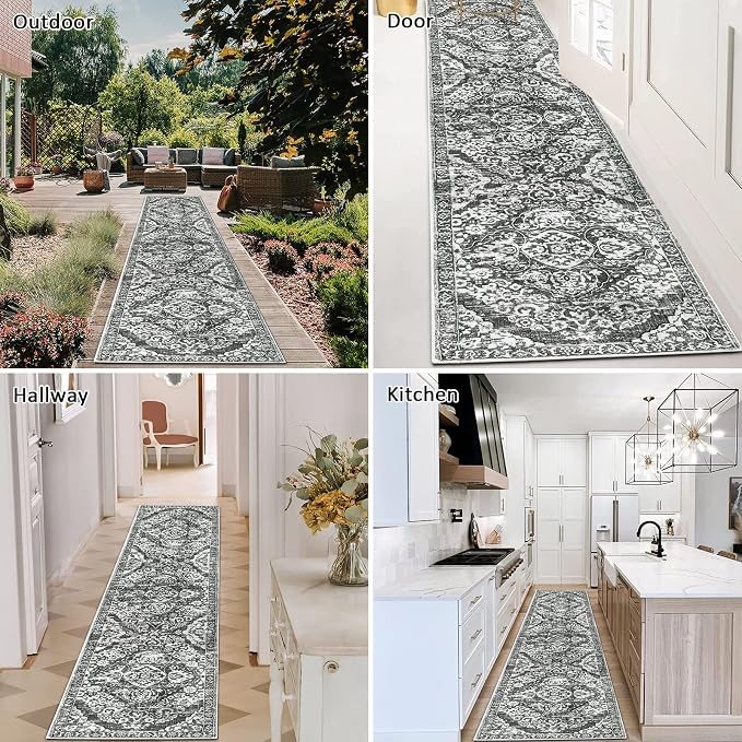 HEBE Hallway Runner Rug 2'x8', Washable Non Slip Kitchen Rug Runner | Soft Boho - Image 6