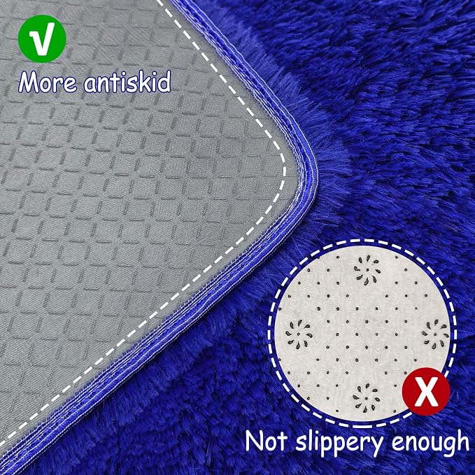 Blue Runner Rug for Bedroom Navy Blue 2x5ft Fluffy Area Rug Bedside Runner Rug - Image 4