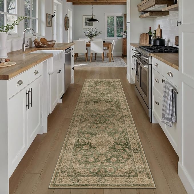 2x8 Green Retro Floral Washable Runner Rug - Image 3