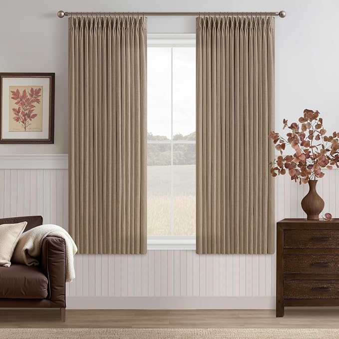 Thick Linen Pinch Pleat Dark Brown Semi Sheer Privacy Curtains 63 Inch Long | - Image 8