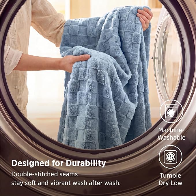Bedsure GentleSoft Ashley Blue Throw Blanket - Image 6
