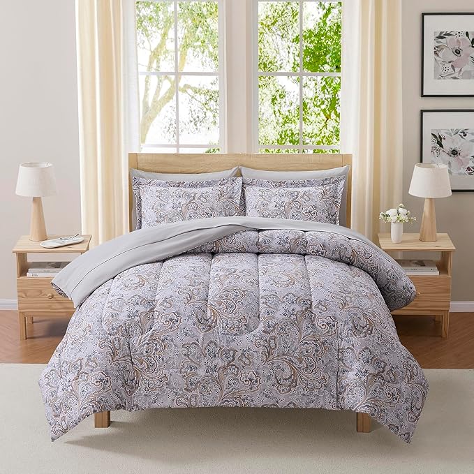 Paisley Comforter Set Twin Size with Sheets Bed in a Bag – Deep Pocket Fitted Sheet with Elastic Corners, Cozy Comforter, Pillowcases & Shams – Soft Microfiber All Season Bedding – Machine Washable