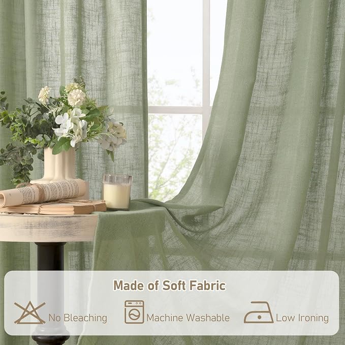 Sage Green Linen Sheer Curtains 84 inch - Image 8