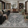 6x9 Black Grey Retro Floral Washable Area Rug by HUGEAR