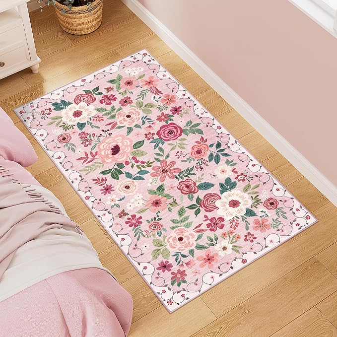 DUKINO 2x4 Entryway Rug, Floral Washable Kitchen Rugs Non Slip, Soft Indoor - Image 3