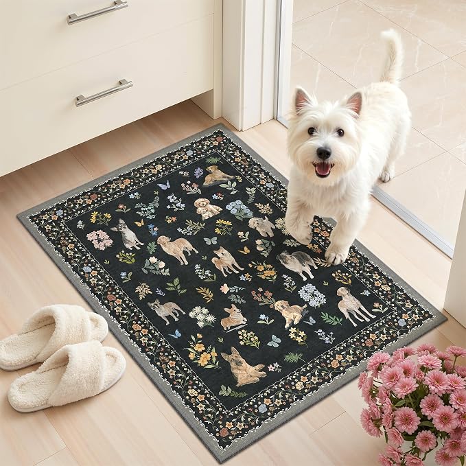 Soalmost 2x3 Dog Rugs for Entryway, Washable Door Mat Animal Soft Rug Black | by Soalmost