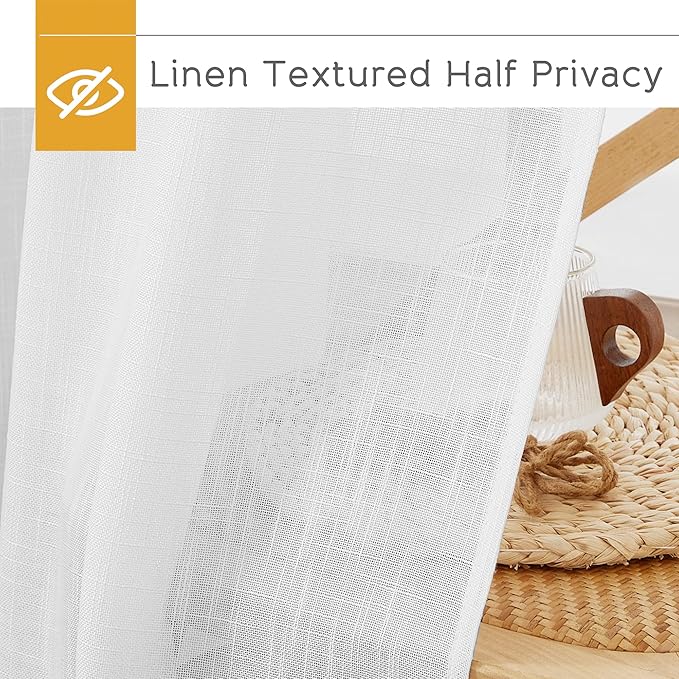 RYB HOME Long Semi Sheer Curtains for Living Room 120 inches Long, Thick Woven Fabric Durable Privacy Protection Drapes for Sliding Glass Door, White, W 52 x L 120 Inch, 1 Pair