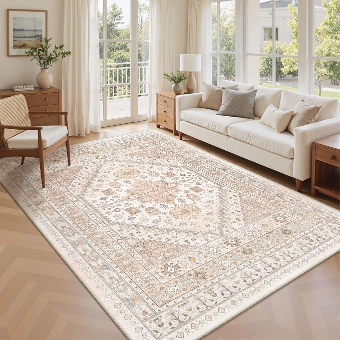 5x7 Area Rugs for Living Room, Large Washable Rug, Dining Room, Low Pile by Zesthome