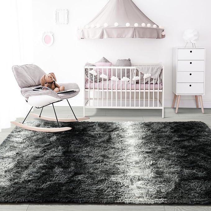 4x6 Black and White Fluffy Soft Area Rug Non-Slip - Image 7