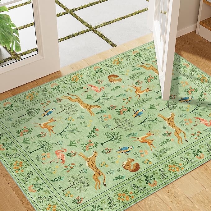 DUKINO 2x3 Entryway Rug, Washable Door Mat Animal Kitchen Rug, Light Green | by DUKINO