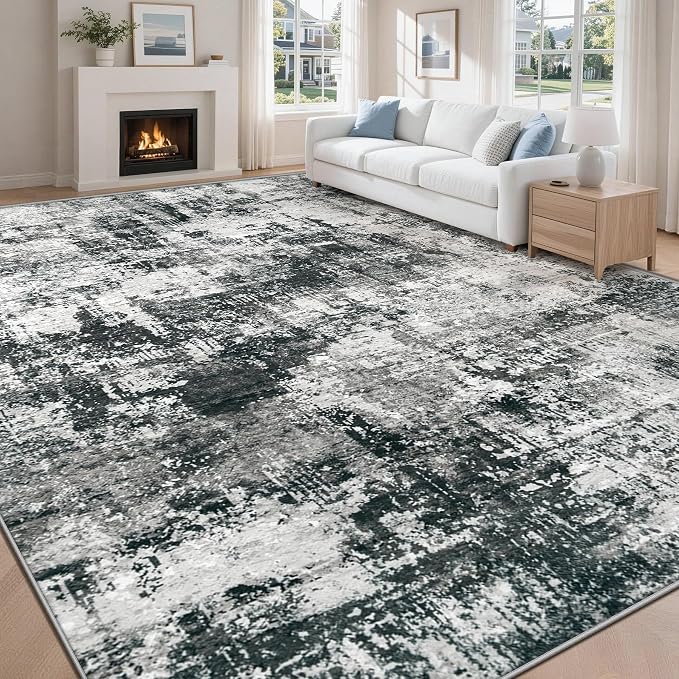 9x12 Area Rugs Washable Rug: Abstract Neutral Rugs Modern Non Slip Area Rug by MXSANYOORUG