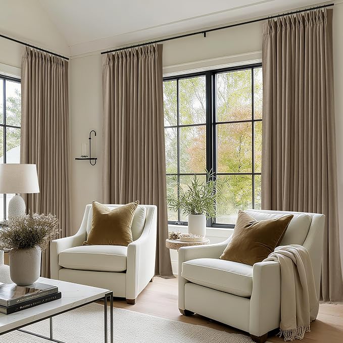 Latte 80 Inch Pinch Pleated Linen Blackout Curtains - Image 5