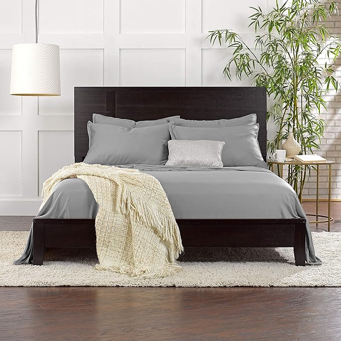 King Sheets by Pure Bamboo, Genuine 100% Organic Viscose Derived from Bamboo Bed Sheet Set, Luxuriously Soft & Cooling, Double Stitching, Lifetime Quality Promise (King, Stone Grey)