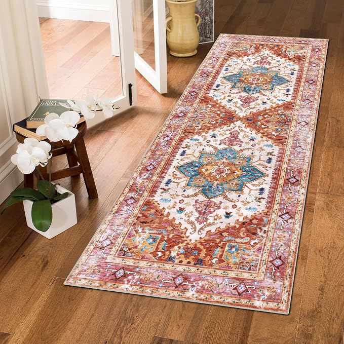 Yamaziot Washable Runner Rug, 2x5 Non-Slip Boho Vintage Hallway Kitchen Rug | - Image 7