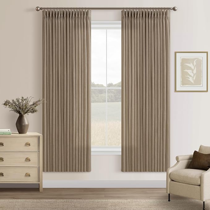 Pinch Pleated Linen Light Filtering Taupe Latte Curtains 72 Inches Length | 72 by Twodrapes