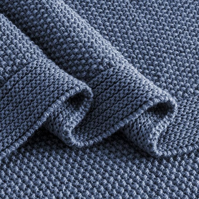 CozeCube Dusty Blue Seed Stitch Throw Blanket 60"x80", Farmhouse Decor | Blanket - Image 8