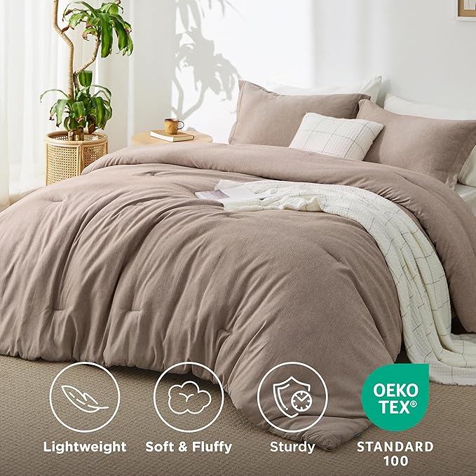 Bedsure Oversized Queen Comforter Set - Khaki Soft Bedding for All Seasons, Cationic Dyed Bed Set, 3 Pieces, 1 Oversized Queen Size Comforter (98"x98") and 2 Pillow Shams (20"x36"+2")