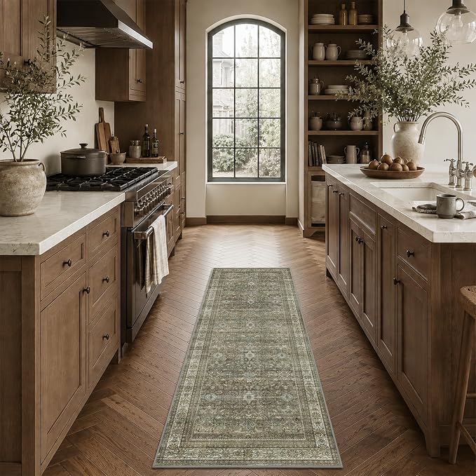 Schweek 2x6 Hallway Runner Rug Washable Non Slip Rugs Vintage Brown Grey | - Image 3