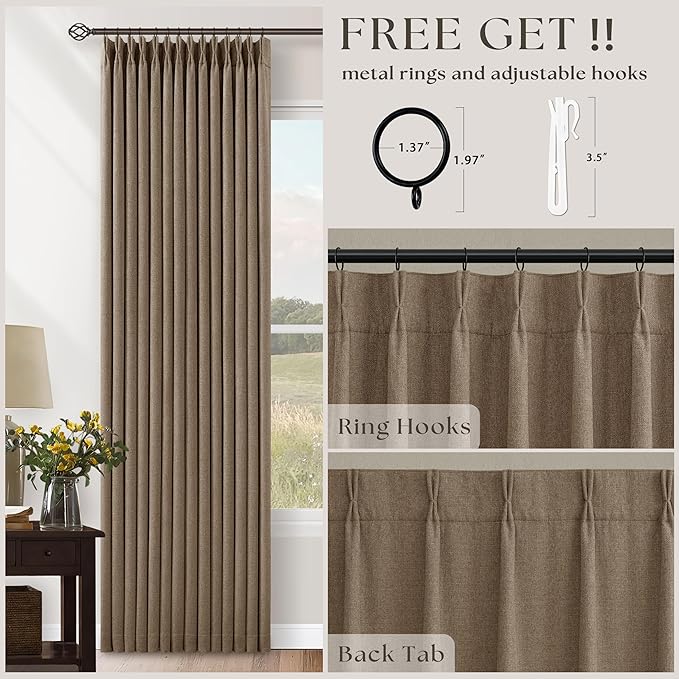 Latte 80 Inch Pinch Pleated Linen Blackout Curtains - Image 7