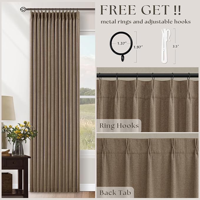 Latte 96 Inch Pinch Pleated Blackout Linen Curtains - Image 5